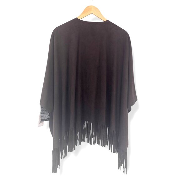 Joseph Ribkoff Faux Suede Fringe Poncho Size S/M Chocolate Western Boho Top NEW - Picture 2 of 9